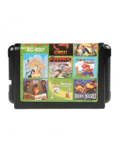 Игровой картридж для Sega Сборник 8 в 1 (русская версия) (Aladdin+Contra+ComixZ+MK+RRash3+...) 