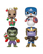 Фигурка Funko POP! Bobble: Marvel: Holiday: Hulk/Groot/Cap Snowman/Thanos 4PK (Exc) 51796