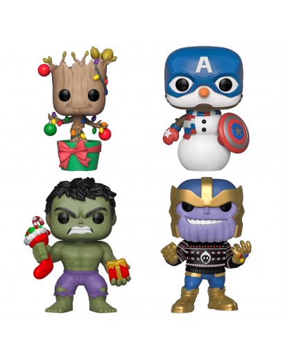 Фигурка Funko POP! Bobble: Marvel: Holiday: Hulk/Groot/Cap Snowman/Thanos 4PK (Exc) 51796 