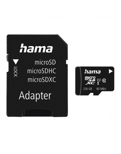 Карта памяти Hama microSDXC 256GB Class 10 UHS-I 80MB/s + Adapter 