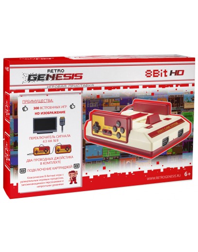 Игровая приставка Retro Genesis 8 Bit HD + 300 игр (HDMI кабель, 2 проводных джойстика) 