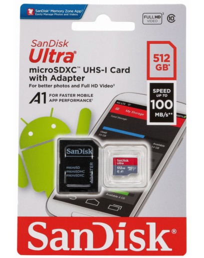 Карта памяти Sandisk Ultra micro SDXC 512Gb UHS-I U1 A1 + ADP 