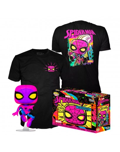 Набор Фигурка+Футболка Funko POP and Tee: Marvel: Spider-Man (Black Light) (S) 49521 