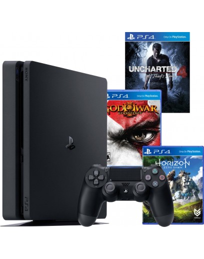 Игровая приставка Sony PlayStation 4 Slim 500 ГБ + God of War 3 + Uncharted 4+ Horizon 