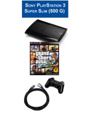 Игровая приставка Sony Playstation 3 (PS3) Super Slim 500 ГБ + Игра Grand Theft Auto V (GTA 5) + HDMI