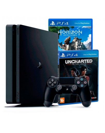 Игровая приставка Sony PlayStation 4 Slim 500 ГБ + Uncharted: Утраченное наследие + Horizon 