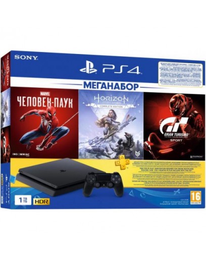 Игровая приставка Sony PlayStation 4 Slim 1 ТБ + Marvel's Spider-Man + Horizon: Zero Dawn + GT Sport 