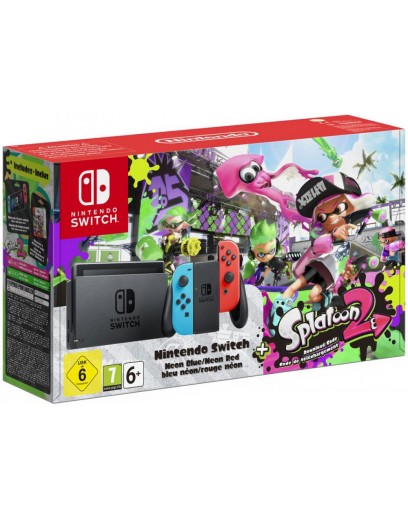 Игровая приставка Nintendo Switch (неоновый красный/неоновый синий) + Splatoon 2 