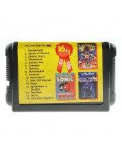 Игровой картридж для Sega Сборник 16 в 1 (русская версия) (BToads+TToon+Sonic+...)